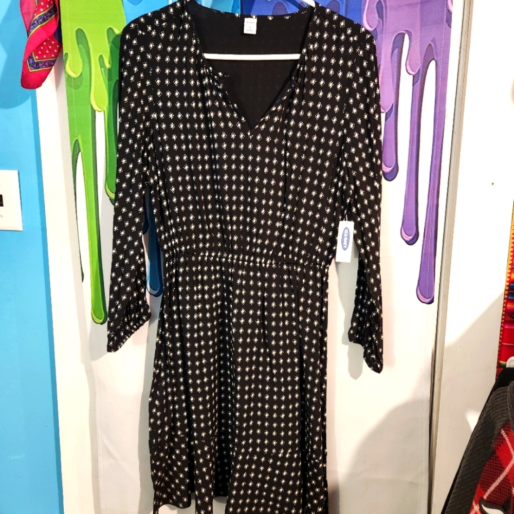 Small, Old Navy, Black and White Patterned, Women's Dress